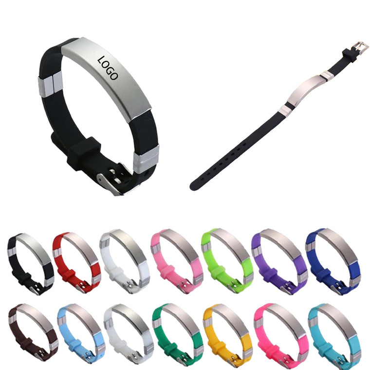 Stainless Steel Silicone Bracelet Wristband Engraved Logo