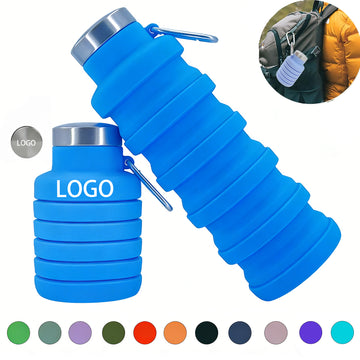 17Oz Collapsible Silicone Water Bottle With Carabiner