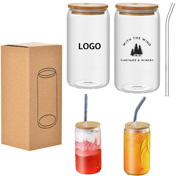16 OZ Borosilicate Straw Glass with Bamboo Lid