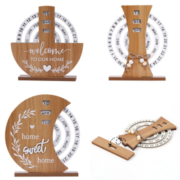Creative Manual Rotating Wooden Disc Perpetual Desk Calendar