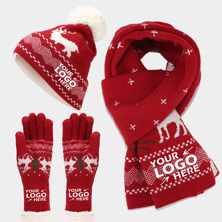 Christmas Gloves Scarf Hat Set