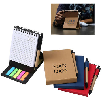 Eco Kraft Paper Spiral Notebook W/Sticky Notes & Pens