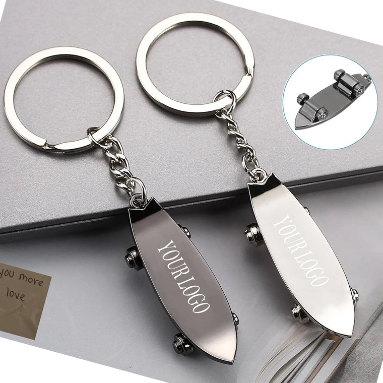 Mini Cute Metal Shark Skateboard Keychain
