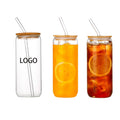 20oz Can Shaped Drinking Glasses W/ Bamboo Lid & Glass Straw
