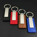 Rectangular Metal PU Leather Keychain