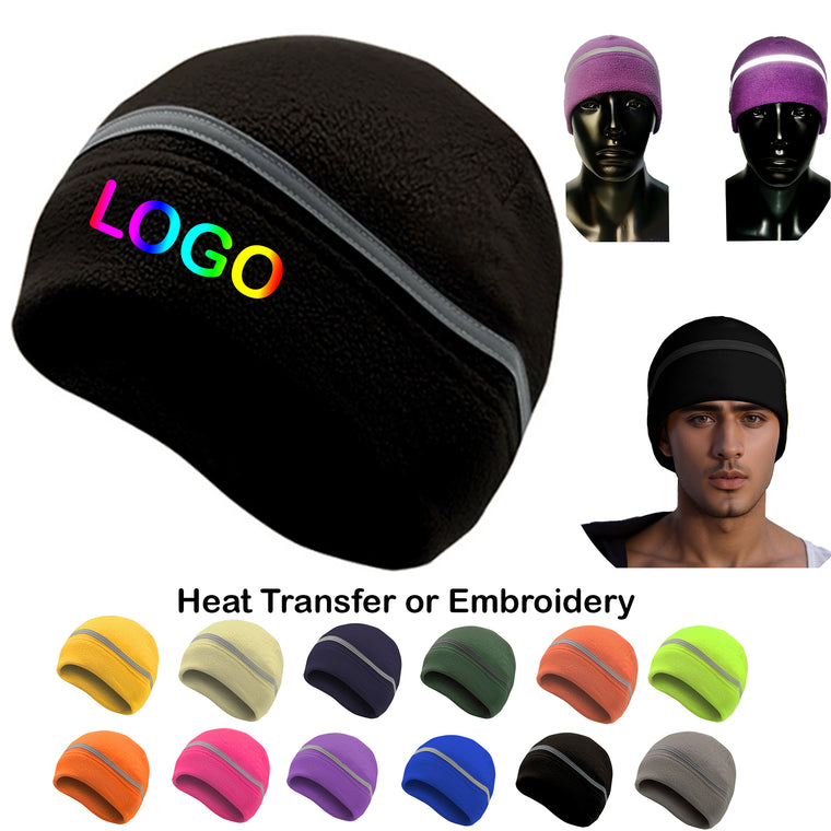 Fleece Lined Warm Beanie with Reflective Strip