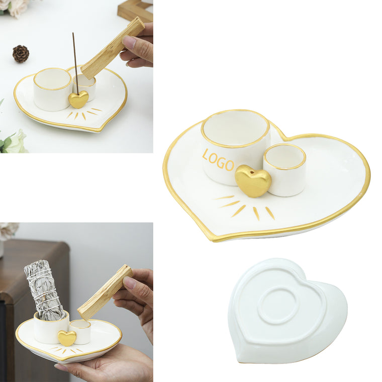 Multi-Functional Ceramic Heart-Shaped Palo Santo And Sage Incense Tray