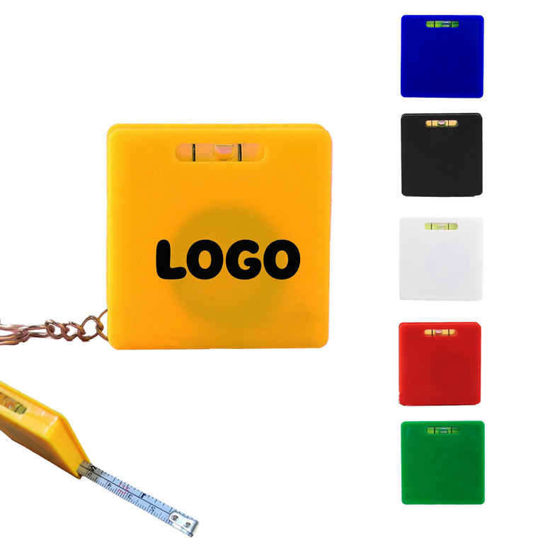 Square Measuring Tape Keychain With Level