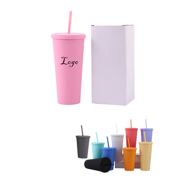 24Oz Double Wall Plastic Straw Tumbler