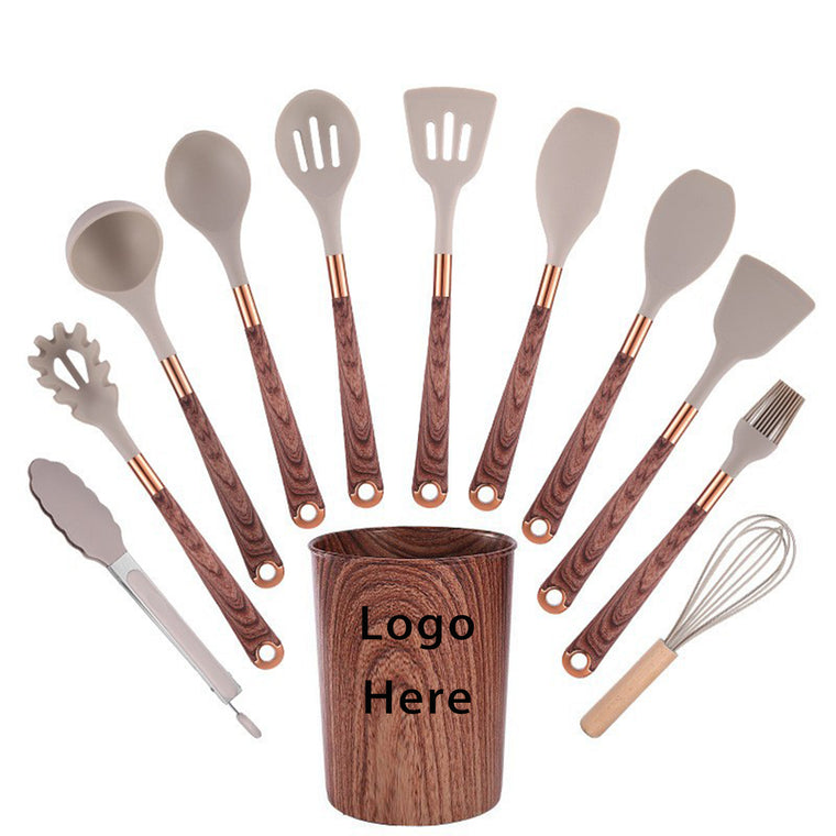 12 Pieces Wood Grain Silicone Cookware