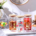 16Oz Double Walled Glass Tumblers With Bamboo Lid