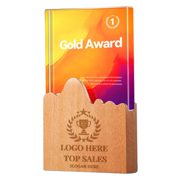 MOQ 1 Pcs Customized Crystal Solid Wood Trophy