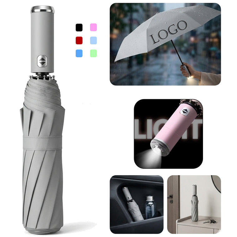 LED Flashlight Auto Open/Close Folding Umbrella