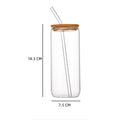 16OZ Can Shaped Drinking Glasses W/ Bamboo Lid & Glass Straw