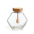 Hexagon Shape Glass Honey Jars With Wooden Dipper And Lid