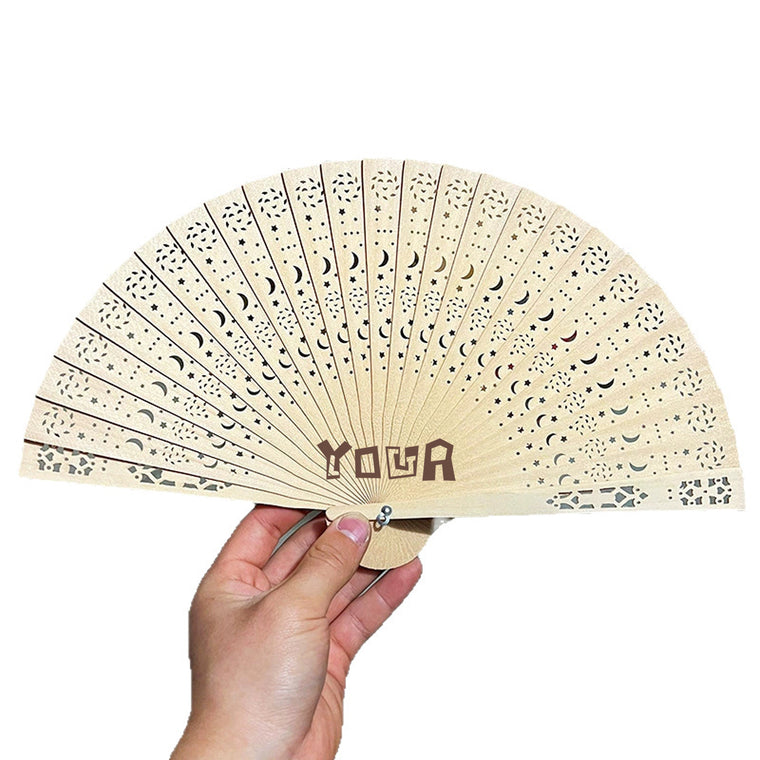 8 Inch Wooden Carved Handheld Folding Fan