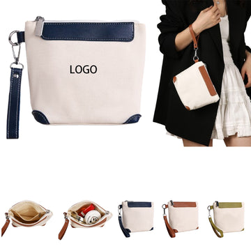 Custom Logo Mini Canvas Tote Bag With Pu Wrist Strap