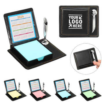 Leather Sticky Notes Holder With Pen Holder