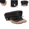 Flat Top Spiked Military Leather Cap