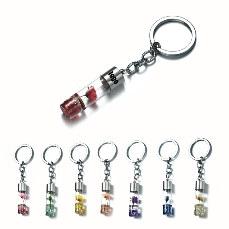 Dried Flower Glass Bottle Pendant Keychain
