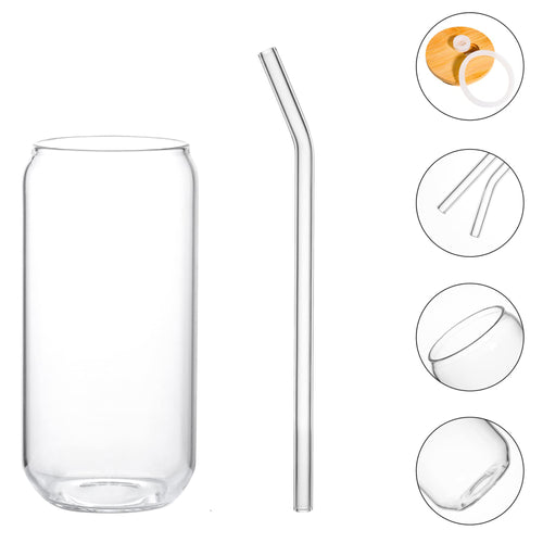 16oz Drinking Glass with Bamboo Lid and Straw