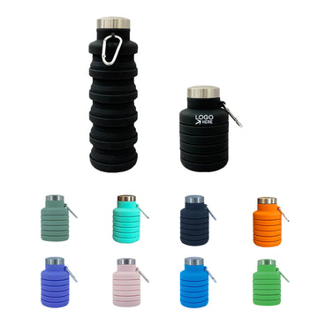 16Oz./6Oz. Collapsible Silicone Water Bottles With Carabiner
