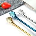 Stainless Steel With Filter Spoon Drinking Stirring Straws