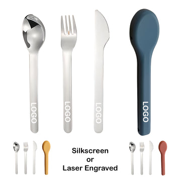 3 Piece Stainless Steel Utensil Set With Silicone Case