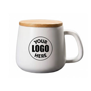 Custom Ceramic Coffee Cup With Bamboo Lid